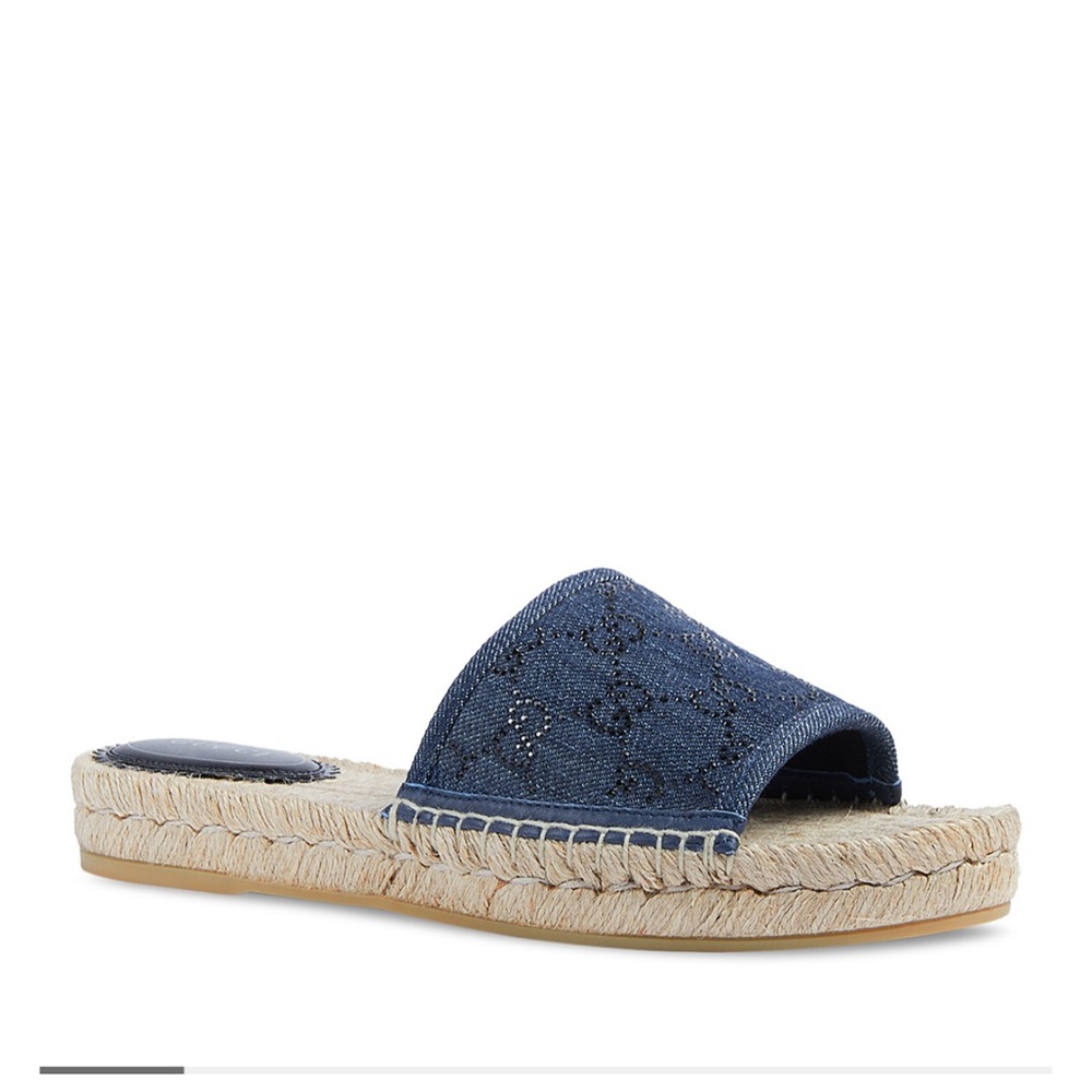 Gucci Blue Espadrille Slides with Denim Upper